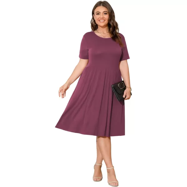 POSESHE Womens Plus Size Summer Dress 2023 Casual Short Sleeve Empire Waist Loose Fit Swing T-Shirt Dress with Pockets