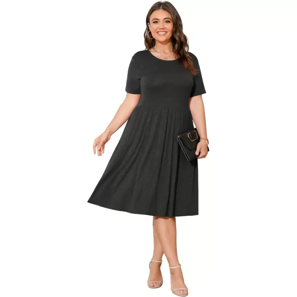 POSESHE Womens Plus Size Summer Dress 2023 Casual Short Sleeve Empire Waist Loose Fit Swing T-Shirt Dress with Pockets