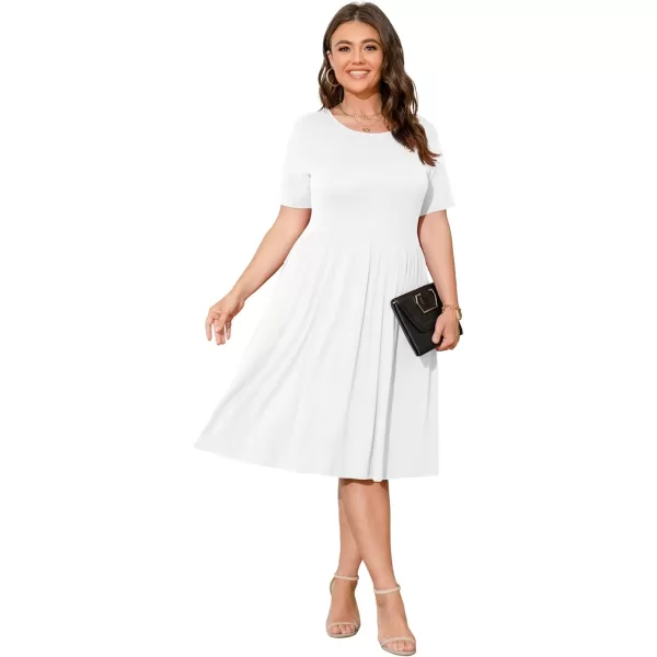 POSESHE Womens Plus Size Summer Dress 2023 Casual Short Sleeve Empire Waist Loose Fit Swing T-Shirt Dress with Pockets