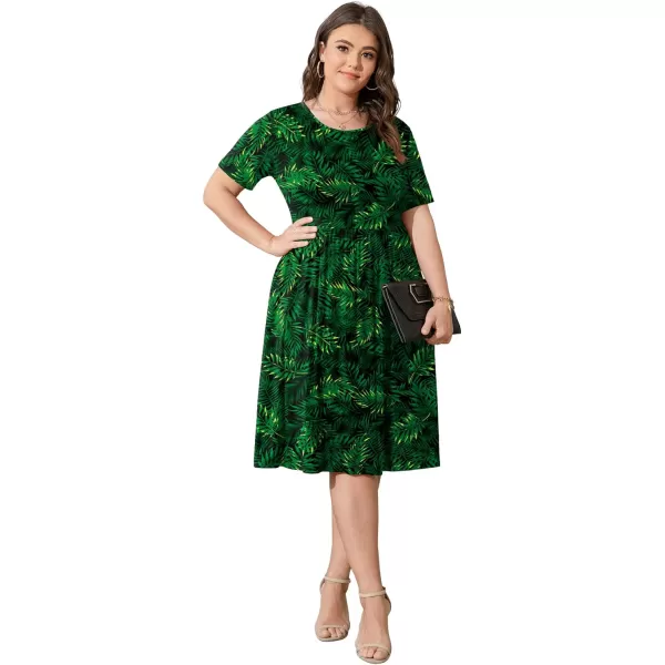 POSESHE Womens Plus Size Summer Dress 2023 Casual Short Sleeve Empire Waist Loose Fit Swing T-Shirt Dress with Pockets