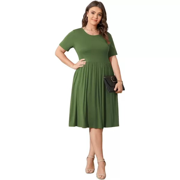 POSESHE Womens Plus Size Summer Dress 2023 Casual Short Sleeve Empire Waist Loose Fit Swing T-Shirt Dress with Pockets