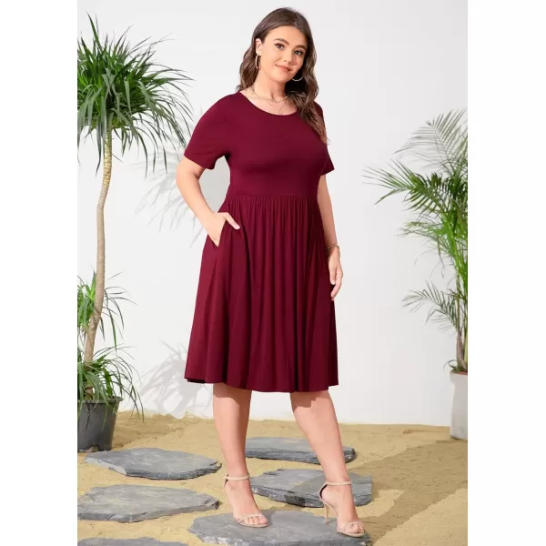 POSESHE Womens Plus Size Summer Dress 2023 Casual Short Sleeve Empire Waist Loose Fit Swing T-Shirt Dress with Pockets