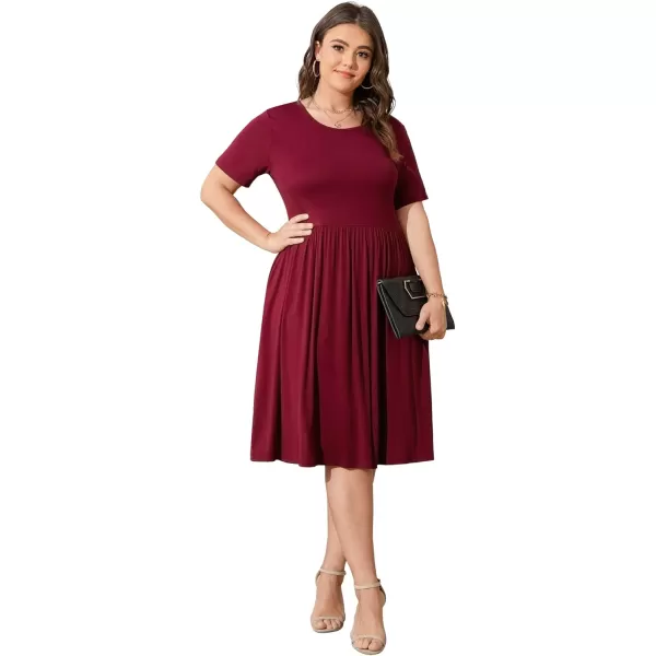 POSESHE Womens Plus Size Summer Dress 2023 Casual Short Sleeve Empire Waist Loose Fit Swing T-Shirt Dress with Pockets