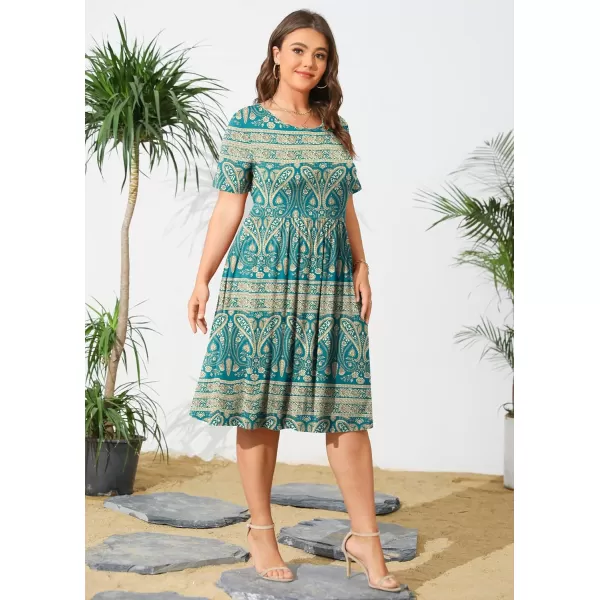 POSESHE Womens Plus Size Summer Dress 2023 Casual Short Sleeve Empire Waist Loose Fit Swing T-Shirt Dress with Pockets
