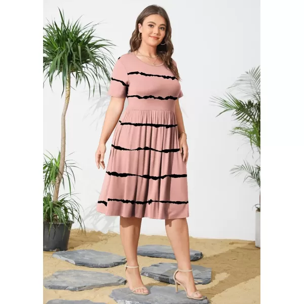 POSESHE Womens Plus Size Summer Dress 2023 Casual Short Sleeve Empire Waist Loose Fit Swing T-Shirt Dress with Pockets