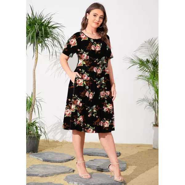 POSESHE Womens Plus Size Summer Dress 2023 Casual Short Sleeve Empire Waist Loose Fit Swing T-Shirt Dress with Pockets