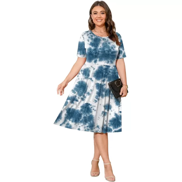 POSESHE Womens Plus Size Summer Dress 2023 Casual Short Sleeve Empire Waist Loose Fit Swing T-Shirt Dress with Pockets