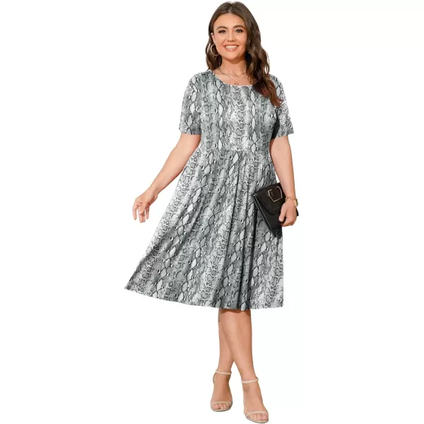 POSESHE Womens Plus Size Summer Dress 2023 Casual Short Sleeve Empire Waist Loose Fit Swing T-Shirt Dress with Pockets