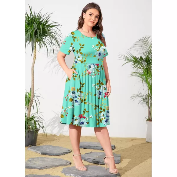 POSESHE Womens Plus Size Summer Dress 2023 Casual Short Sleeve Empire Waist Loose Fit Swing T-Shirt Dress with Pockets