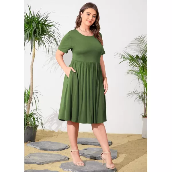 POSESHE Womens Plus Size Summer Dress 2023 Casual Short Sleeve Empire Waist Loose Fit Swing T-Shirt Dress with Pockets