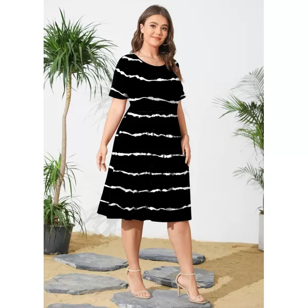 POSESHE Womens Plus Size Summer Dress 2023 Casual Short Sleeve Empire Waist Loose Fit Swing T-Shirt Dress with Pockets