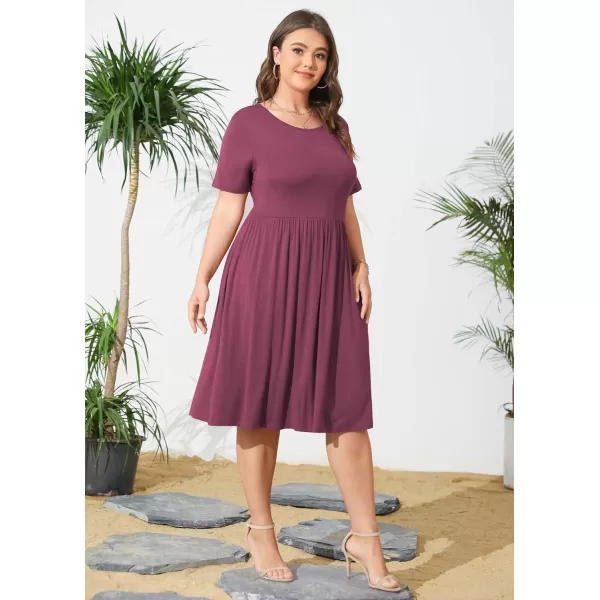 POSESHE Womens Plus Size Summer Dress 2023 Casual Short Sleeve Empire Waist Loose Fit Swing T-Shirt Dress with Pockets