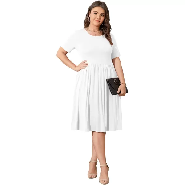 POSESHE Womens Plus Size Summer Dress 2023 Casual Short Sleeve Empire Waist Loose Fit Swing T-Shirt Dress with Pockets