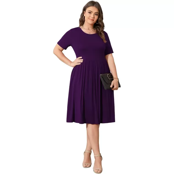 POSESHE Womens Plus Size Summer Dress 2023 Casual Short Sleeve Empire Waist Loose Fit Swing T-Shirt Dress with Pockets