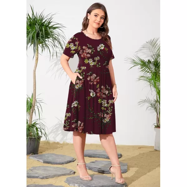 POSESHE Womens Plus Size Summer Dress 2023 Casual Short Sleeve Empire Waist Loose Fit Swing T-Shirt Dress with Pockets