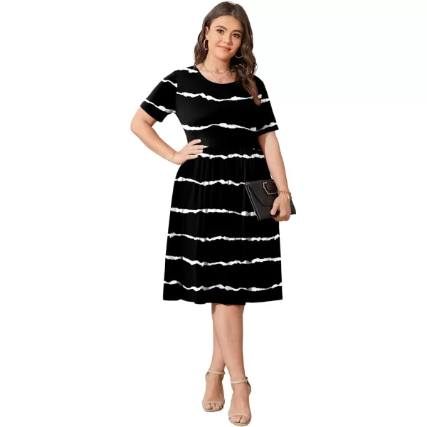 POSESHE Womens Plus Size Summer Dress 2023 Casual Short Sleeve Empire Waist Loose Fit Swing T-Shirt Dress with Pockets