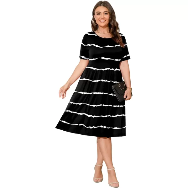 POSESHE Womens Plus Size Summer Dress 2023 Casual Short Sleeve Empire Waist Loose Fit Swing T-Shirt Dress with Pockets