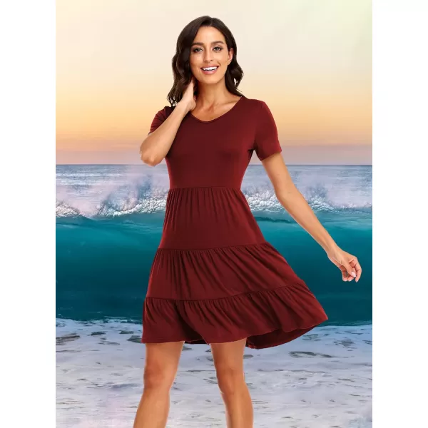 POSESHE Women's Plus Size Summer Dresses Casual Short Sleeve Midi Flowy Tiered Dress