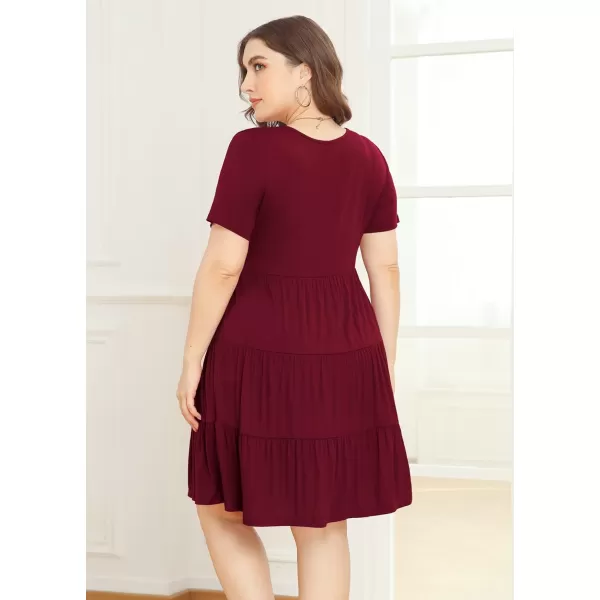 POSESHE Women's Plus Size Summer Dresses Casual Short Sleeve Midi Flowy Tiered Dress