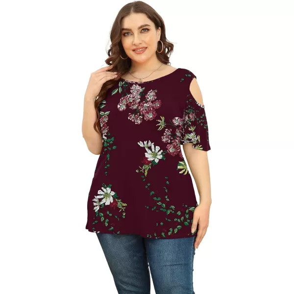 POSESHE Womens Plus Size Summer Tunic Tops Cold Shoulder Tee Ruffle Short Sleeve T Shirt