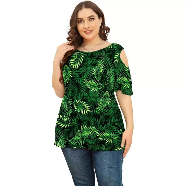 POSESHE Womens Plus Size Summer Tunic Tops Cold Shoulder Tee Ruffle Short Sleeve T Shirt