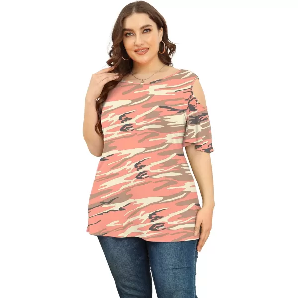 POSESHE Womens Plus Size Summer Tunic Tops Cold Shoulder Tee Ruffle Short Sleeve T Shirt