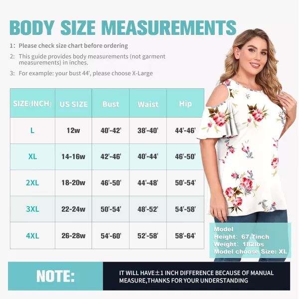 POSESHE Womens Plus Size Summer Tunic Tops Cold Shoulder Tee Ruffle Short Sleeve T Shirt
