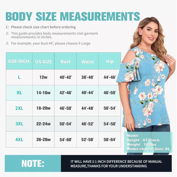 POSESHE Womens Plus Size Summer Tunic Tops Cold Shoulder Tee Ruffle Short Sleeve T Shirt