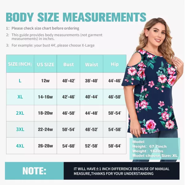 POSESHE Womens Plus Size Summer Tunic Tops Cold Shoulder Tee Ruffle Short Sleeve T Shirt