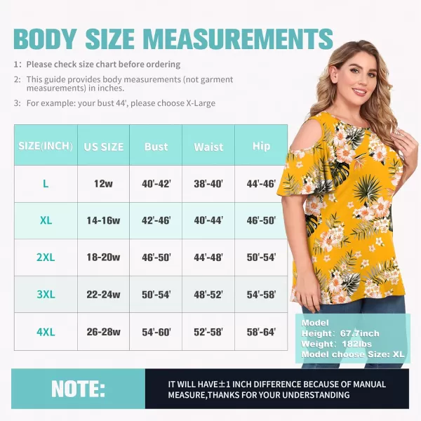 POSESHE Womens Plus Size Summer Tunic Tops Cold Shoulder Tee Ruffle Short Sleeve T Shirt