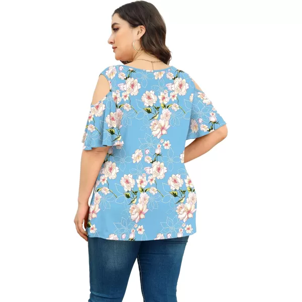 POSESHE Womens Plus Size Summer Tunic Tops Cold Shoulder Tee Ruffle Short Sleeve T Shirt