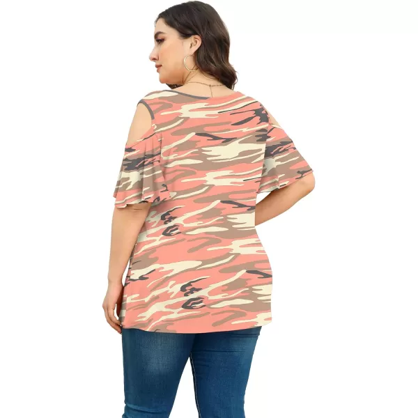 POSESHE Womens Plus Size Summer Tunic Tops Cold Shoulder Tee Ruffle Short Sleeve T Shirt