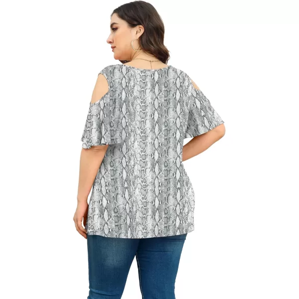 POSESHE Womens Plus Size Summer Tunic Tops Cold Shoulder Tee Ruffle Short Sleeve T Shirt