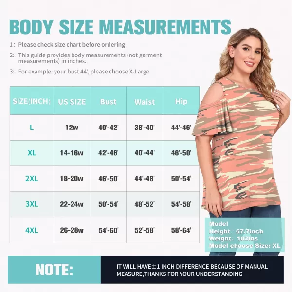 POSESHE Womens Plus Size Summer Tunic Tops Cold Shoulder Tee Ruffle Short Sleeve T Shirt