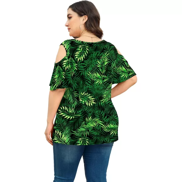 POSESHE Womens Plus Size Summer Tunic Tops Cold Shoulder Tee Ruffle Short Sleeve T Shirt