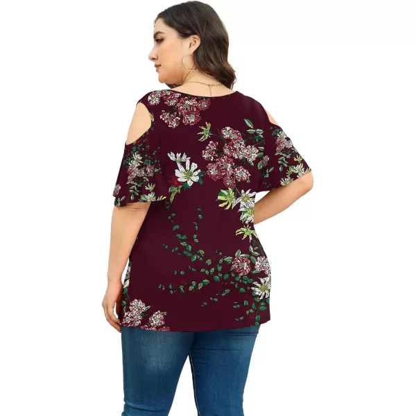 POSESHE Womens Plus Size Summer Tunic Tops Cold Shoulder Tee Ruffle Short Sleeve T Shirt