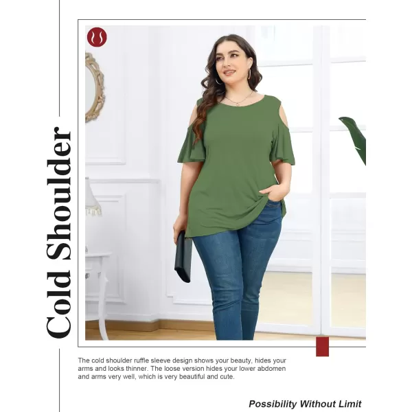 POSESHE Womens Plus Size Summer Tunic Tops Cold Shoulder Tee Ruffle Short Sleeve T Shirt