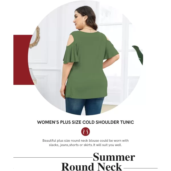 POSESHE Womens Plus Size Summer Tunic Tops Cold Shoulder Tee Ruffle Short Sleeve T Shirt