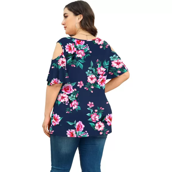 POSESHE Womens Plus Size Summer Tunic Tops Cold Shoulder Tee Ruffle Short Sleeve T Shirt