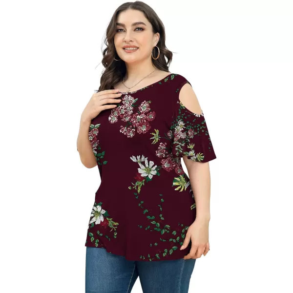 POSESHE Womens Plus Size Summer Tunic Tops Cold Shoulder Tee Ruffle Short Sleeve T Shirt