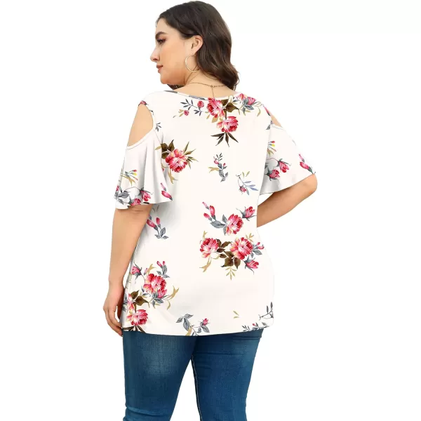 POSESHE Womens Plus Size Summer Tunic Tops Cold Shoulder Tee Ruffle Short Sleeve T Shirt