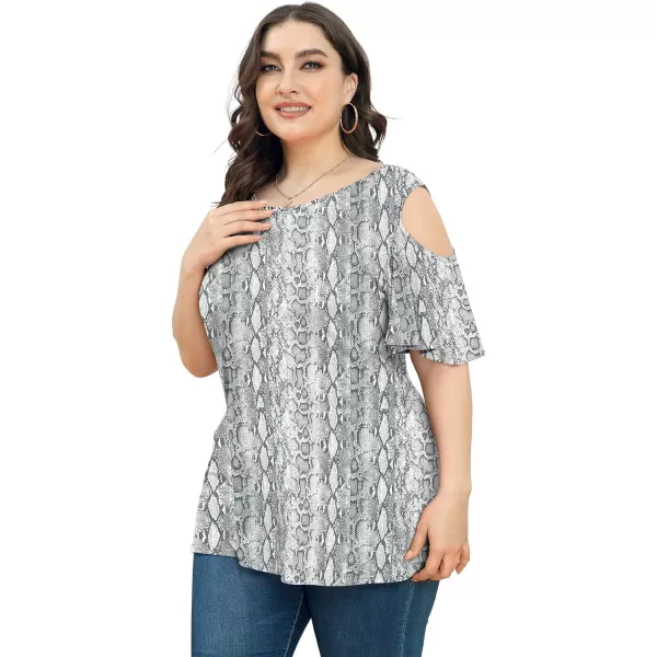 POSESHE Womens Plus Size Summer Tunic Tops Cold Shoulder Tee Ruffle Short Sleeve T Shirt