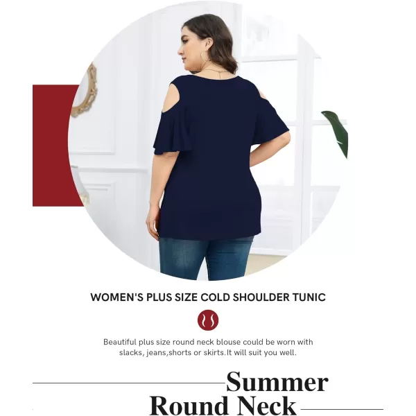 POSESHE Womens Plus Size Summer Tunic Tops Cold Shoulder Tee Ruffle Short Sleeve T Shirt