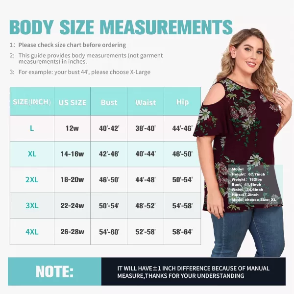 POSESHE Womens Plus Size Summer Tunic Tops Cold Shoulder Tee Ruffle Short Sleeve T Shirt
