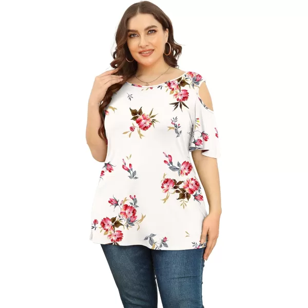 POSESHE Womens Plus Size Summer Tunic Tops Cold Shoulder Tee Ruffle Short Sleeve T Shirt