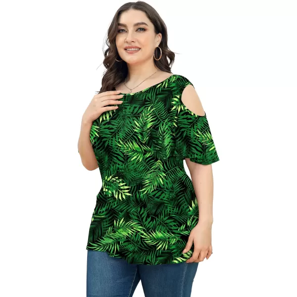 POSESHE Womens Plus Size Summer Tunic Tops Cold Shoulder Tee Ruffle Short Sleeve T Shirt
