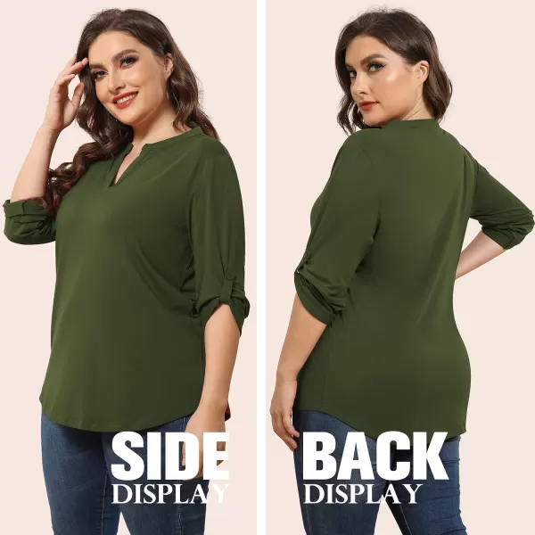 POSESHE Women's Plus Size Tunic Tops 3/4 Roll Sleeve Tops V Neck Shirts Casual Blouses