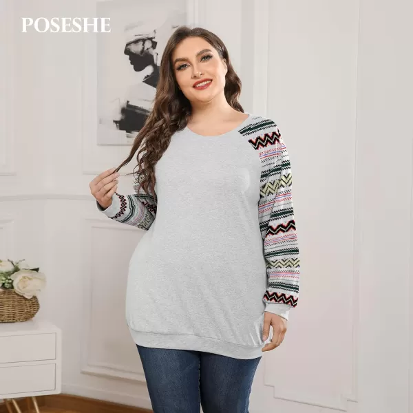 POSESHE Women's Plus Size Tunic Tops Long Sleeves Sweatshirts Color Block Blouses Loose Fit T Shirts