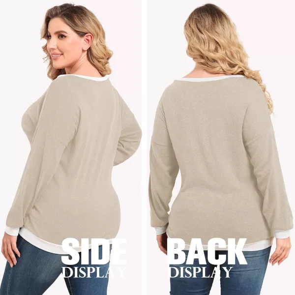 POSESHE Women's Plus Size Tunic Tops Long Sleeves Sweatshirts Color Block Blouses Loose Fit T Shirts