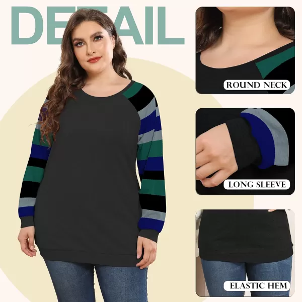 POSESHE Women's Plus Size Tunic Tops Long Sleeves Sweatshirts Color Block Blouses Loose Fit T Shirts